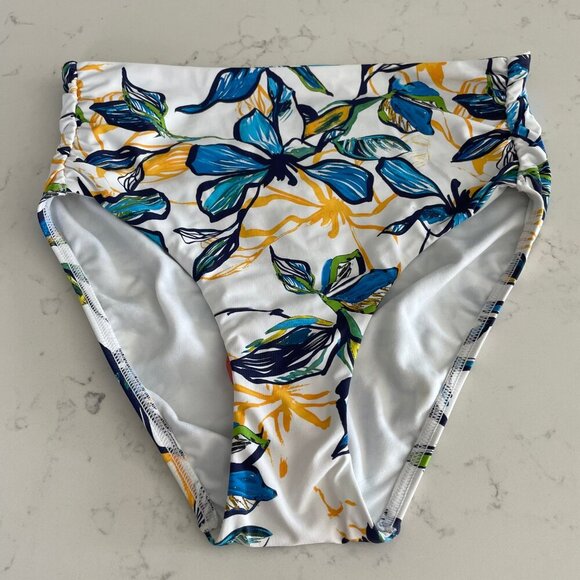 Sunseeker Swimwear Full Classic Floral Bikini Bottom Wht Blue Yel Sz 8 Cda/6 US - Picture 9 of 9